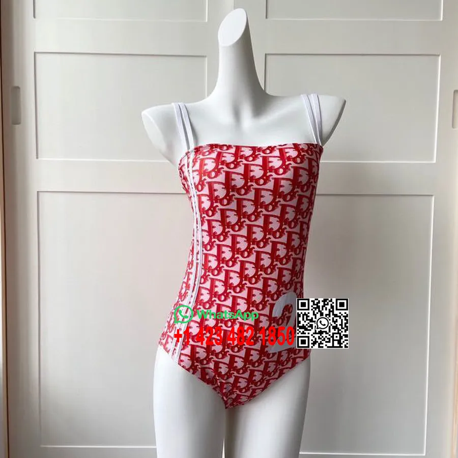 Baju Renang Bikini One Piece Logo CD Christian Dior Koleksi Musim Semi/Musim Panas 2020, Merah/Putih