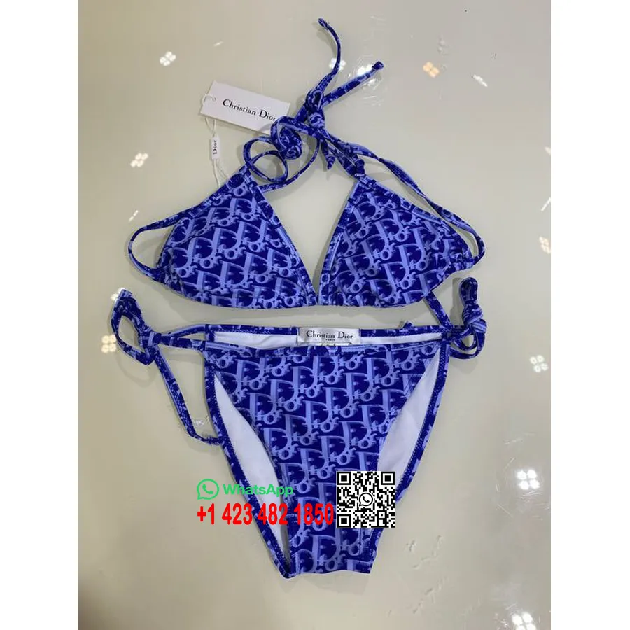 Christian Dior Cd Logo Todelt Bikini Badedragt Forår/sommer 2020 Kollektion, Blå