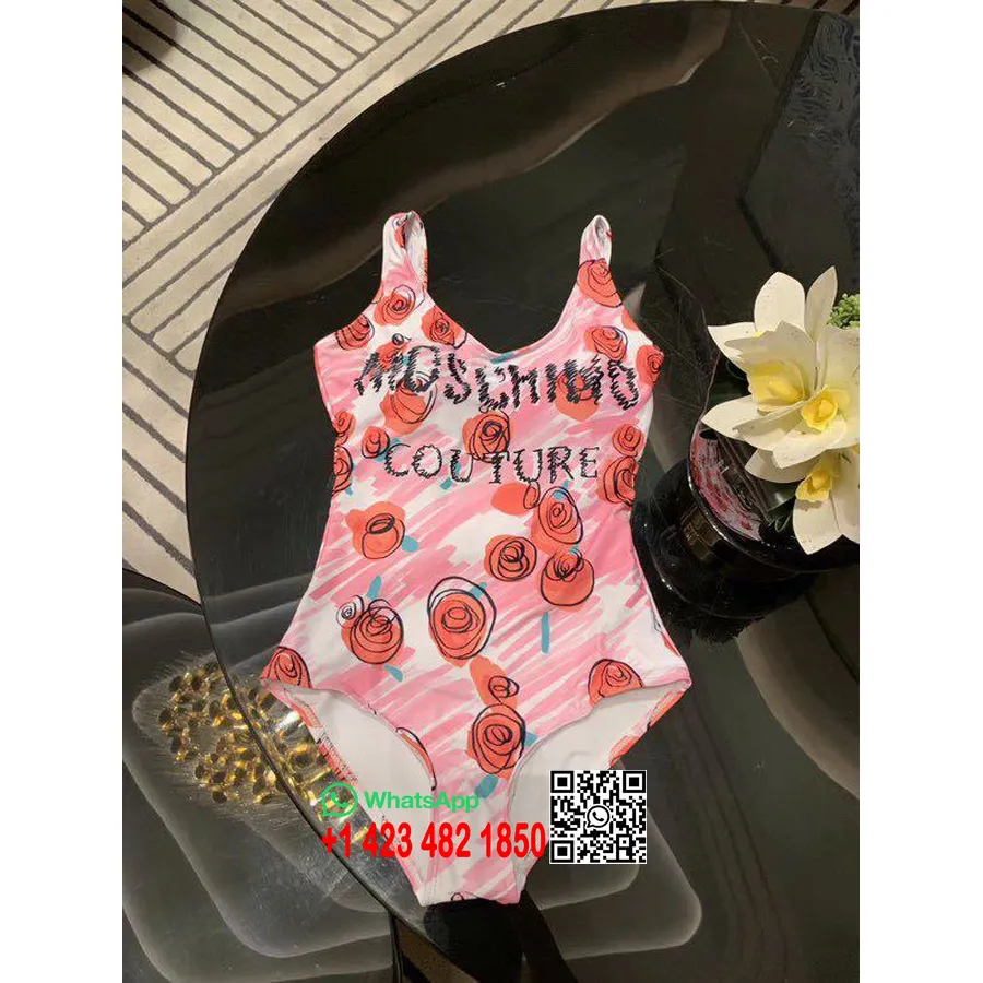 Koleksi Baju Renang One Piece Motif Bunga Dolce Gabbana Musim Semi/Musim Panas 2020, Merah/Putih