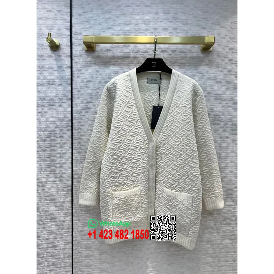 Fendi x SKIMS Embossed Knit Cardigan Fall/Winter 2021 Collection, White