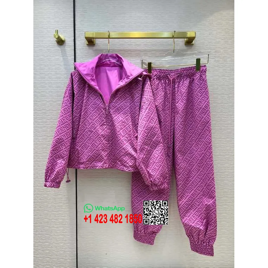 Set Pakaian Olahraga Windbreaker Fendi X Skims Koleksi Musim Gugur/dingin 2021, Merah Muda