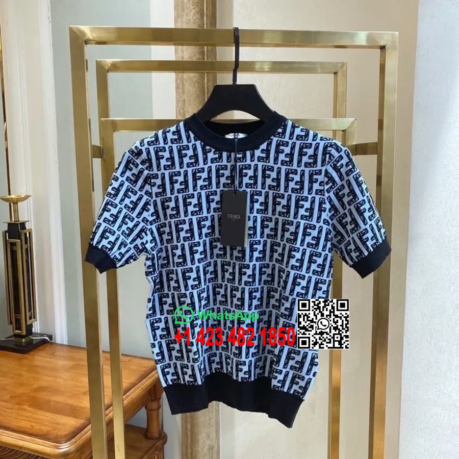 Camicia Fendi A Maniche Corte In Misto Cotone Lana Collezione Autunno/inverno 2020, Colore Blu/nero