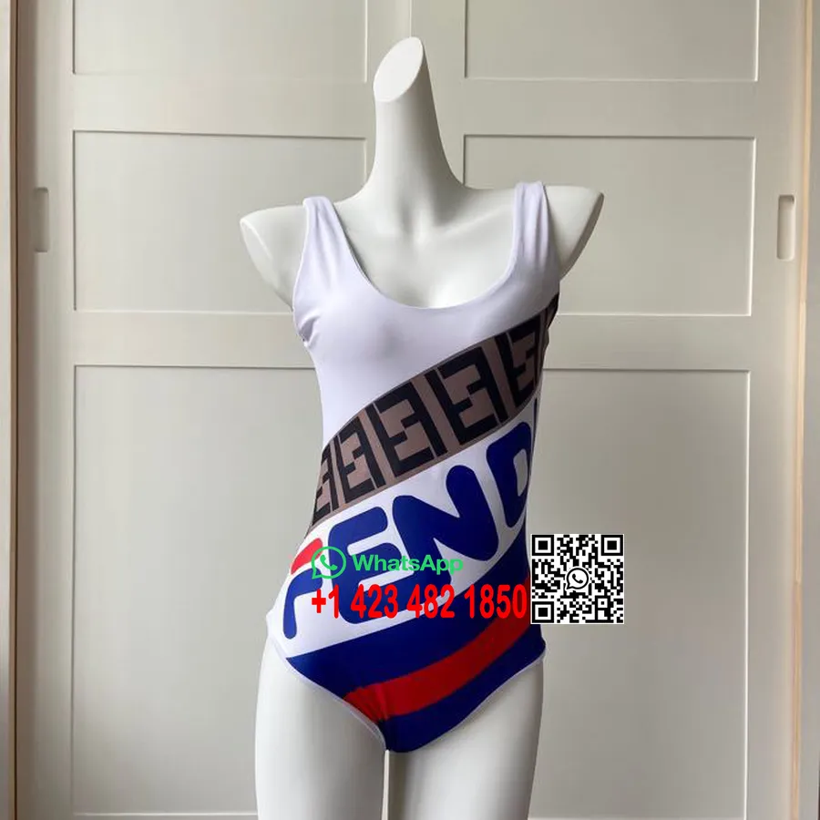 Fendi X Fila One Piece Bikini Badedragt Forår/sommer 2020 Kollektion, Blå/hvid