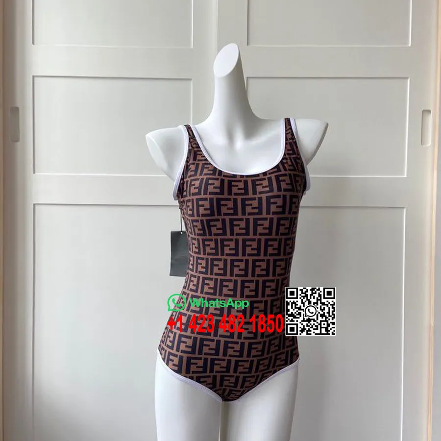 Fendi Ff Logo One Piece Bikini Badedragt Forår/sommer 2020 Kollektion, Brun/sort