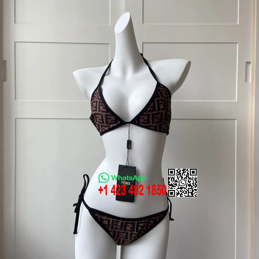 Fendi Ff Logo Todelt Bikini Badedragt Forår/sommer 2020 Kollektion, Brun/sort