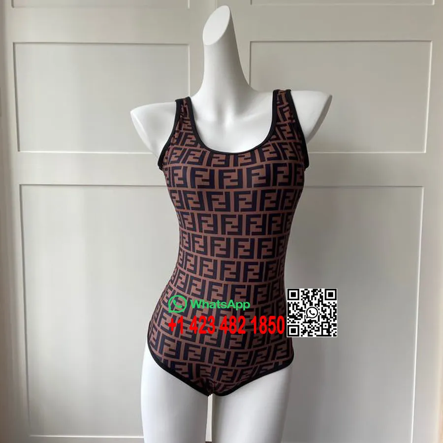 Fendi Ff Logo One Piece Bikini Badedragt Forår/sommer 2020 Kollektion, Brun/sort