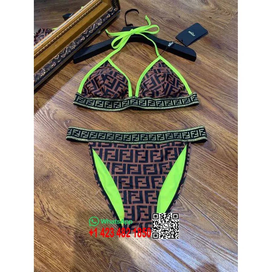 Bañador Bikini De Dos Piezas Con Logo Ff De Fendi Colección Primavera/verano 2020, Amarillo Neón