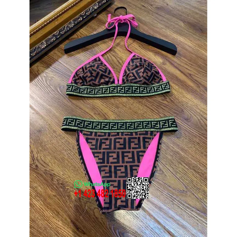 Fendi Ff Logo Todelt Bikini Badedragt Forår/sommer 2020 Kollektion, Pink