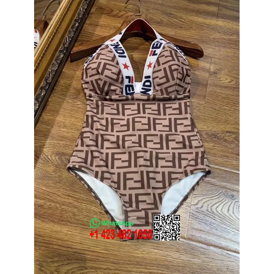 Fendi Ff Amor One Piece Bikini Badedragt Forår/sommer 2020 Kollektion, Brun/sort