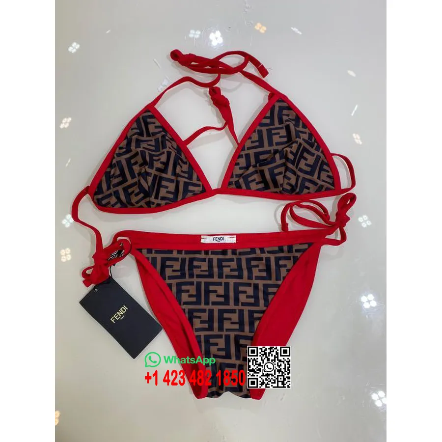 Bañador De Bikini De Dos Piezas Con Logo Ff De Fendi Colección Primavera/verano 2020, Marrón/rojo/negro