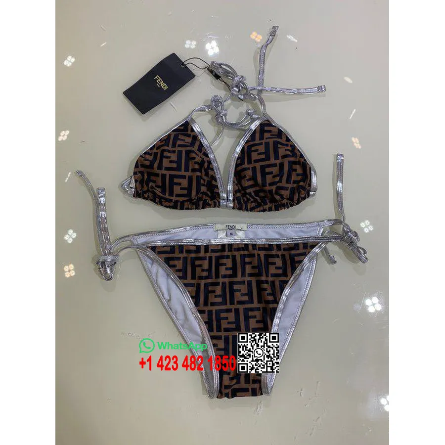 Bañador De Bikini De Dos Piezas Con Logo Ff De Fendi Colección Primavera/verano 2020, Marrón/plata/negro