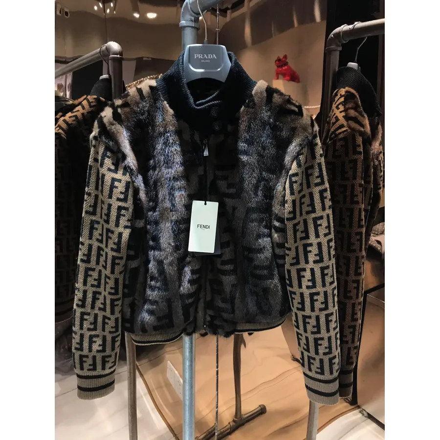 Fendi Ff Logo Zucca Bomber In Pelliccia Di Visone Collezione Autunno/inverno 2018, Marrone/nero