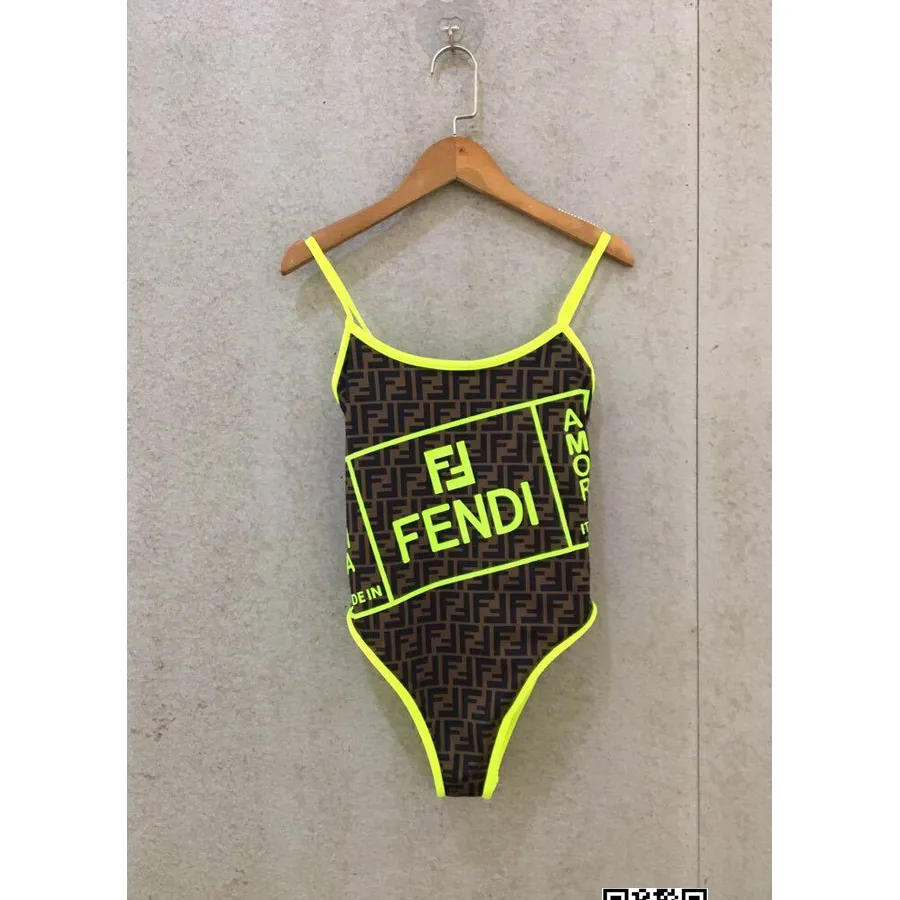 Fendi Roma Amor Lycra Badedragt Forår/sommer 2019 Kollektion, Neongul