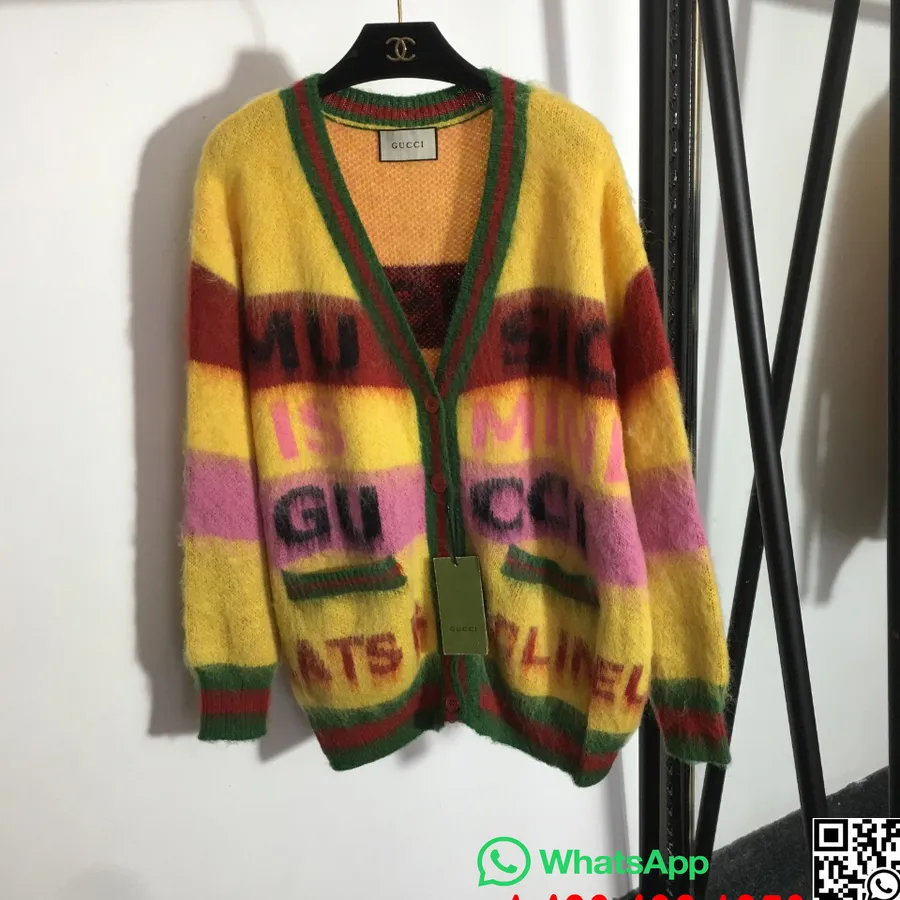 Gucci Music Is Mine Cardigan En Laine Mohair Collection Automne/hiver 2021, Jaune