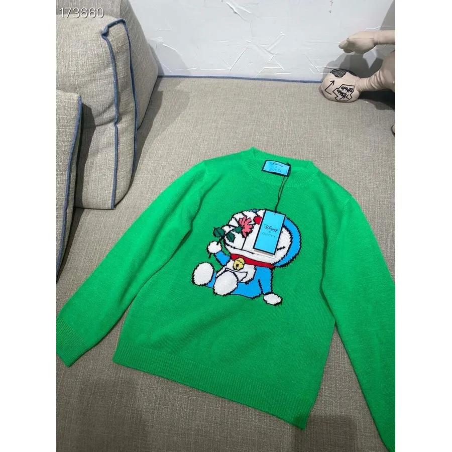 Gucci X Doraemon Sieviešu Vilnas Džemperis 2020. gada Rudens/ziemas Kolekcija, Zaļš