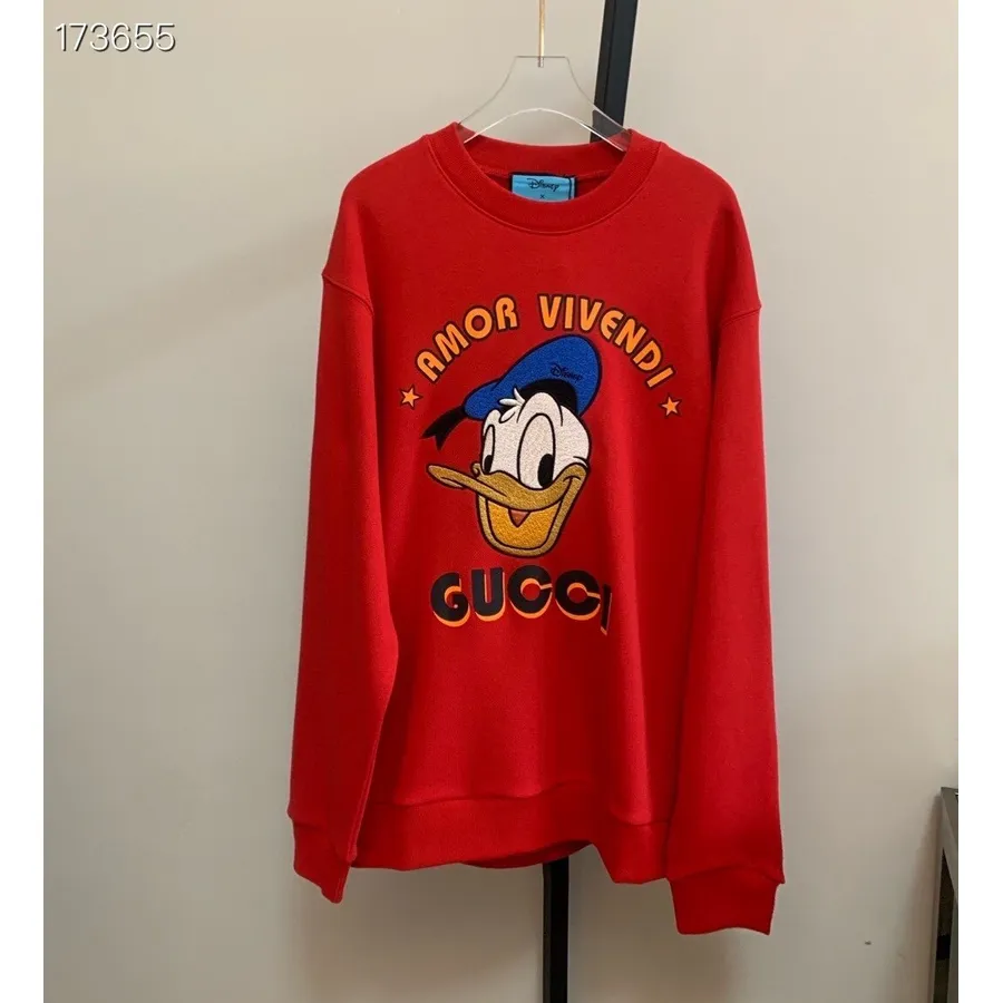 Gucci X Daffy Duck Amor Vivendi Sweat-shirt Brodé Oversize Unisexe Collection Automne/hiver 2020, Rouge