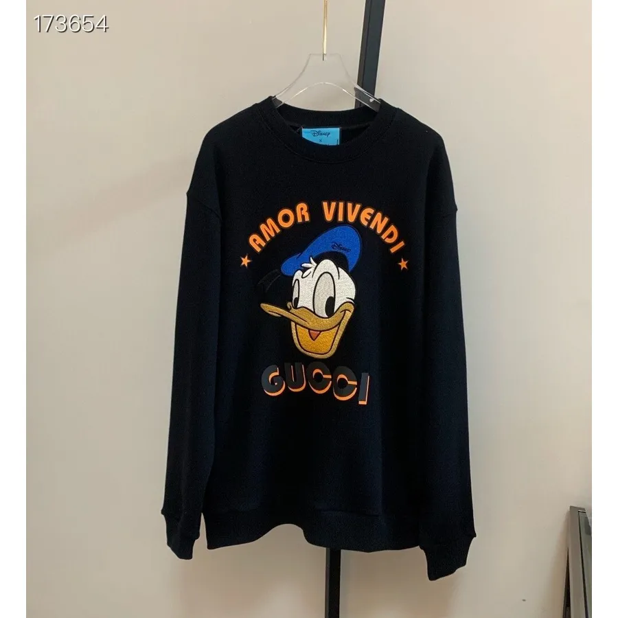 Gucci X Daffy Duck Amor Vivendi Sweat-shirt Brodé Oversize Unisexe Collection Automne/hiver 2020, Noir