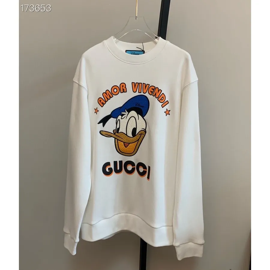 Gucci X Daffy Duck Amor Vivendi Sweat-shirt Brodé Oversize Unisexe Collection Automne/hiver 2020, Blanc