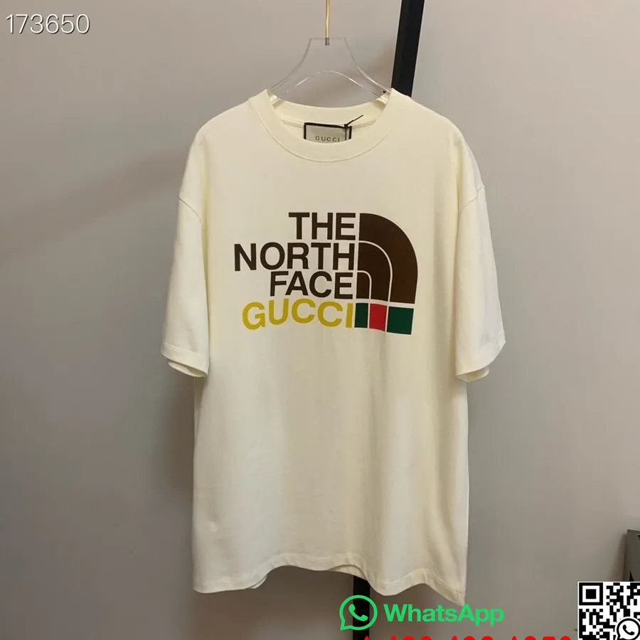 Gucci X North Face Logo Grafisk Oversized T-skjorte Unisex Høst/vinter 2020 Kolleksjon, Hvit