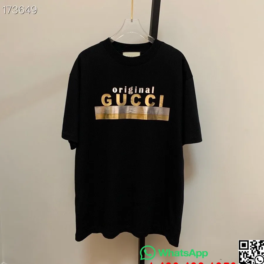 Gucci Original Logografikk Oversized T-skjorte Unisex Vår/sommer 2021 Kolleksjon, Svart/gull