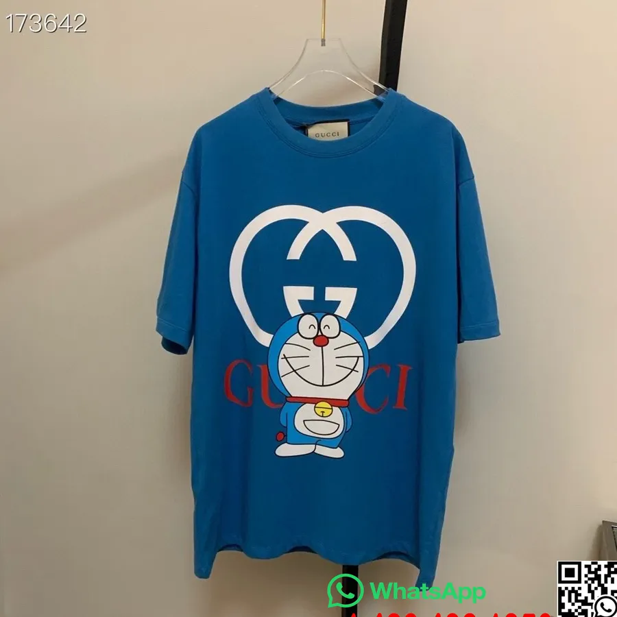 Gucci X Doraemon Logografisk Oversized T-skjorte Unisex Høst/vinter 2020 Kolleksjon, Blå