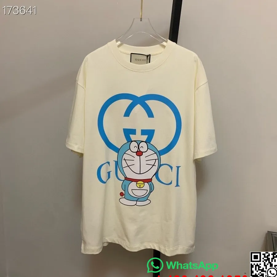 Gucci X Doraemon Logografisk Oversized T-skjorte Unisex Høst/vinter 2020 Kolleksjon, Hvit