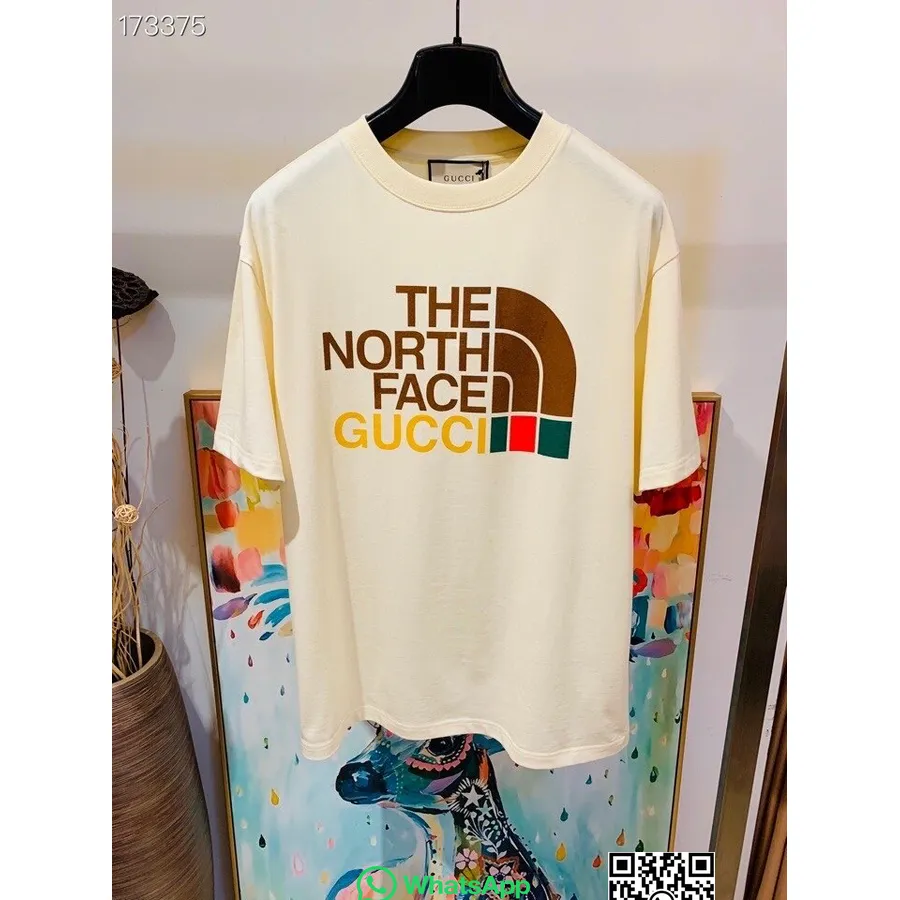 Gucci X North Face Logo Grafisk Oversized T-skjorte Unisex Høst/vinter 2020 Kolleksjon, Hvit