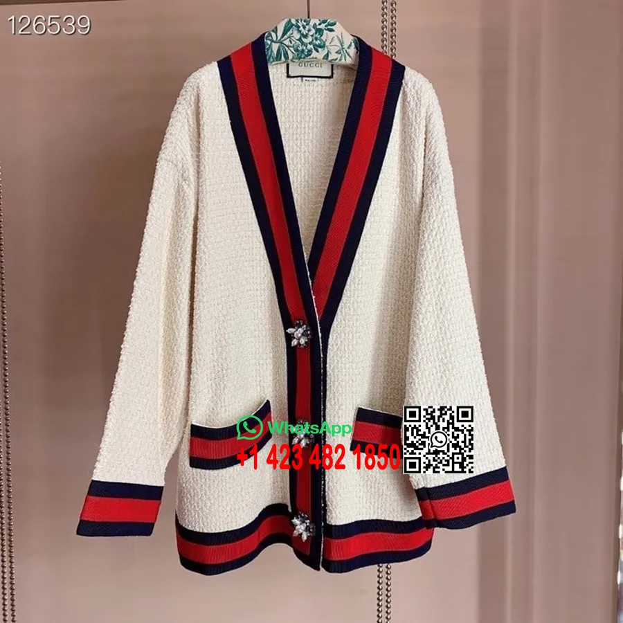 Geaca Cardigan Supradimensionata Gucci Din Tweed Colectia Toamna/iarna 2020, Alb/negru