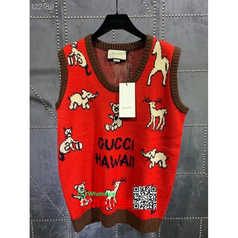 Gucci Hawaii Wollen Katoenen Vest Herfst/winter 2020 Collectie, Rood