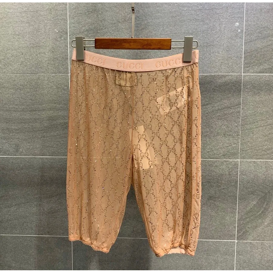 Gucci Pantalones Cortos Ciclistas De Tul Con Bordado De Cristales Colección Otoño/invierno 2020, Beige