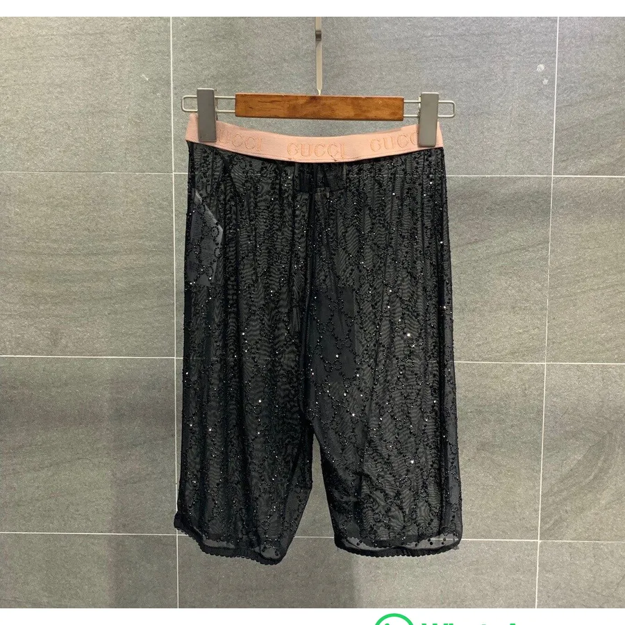 Gucci Pantalones Cortos Ciclistas De Tul Con Bordado De Cristales Colección Otoño/invierno 2020, Negro