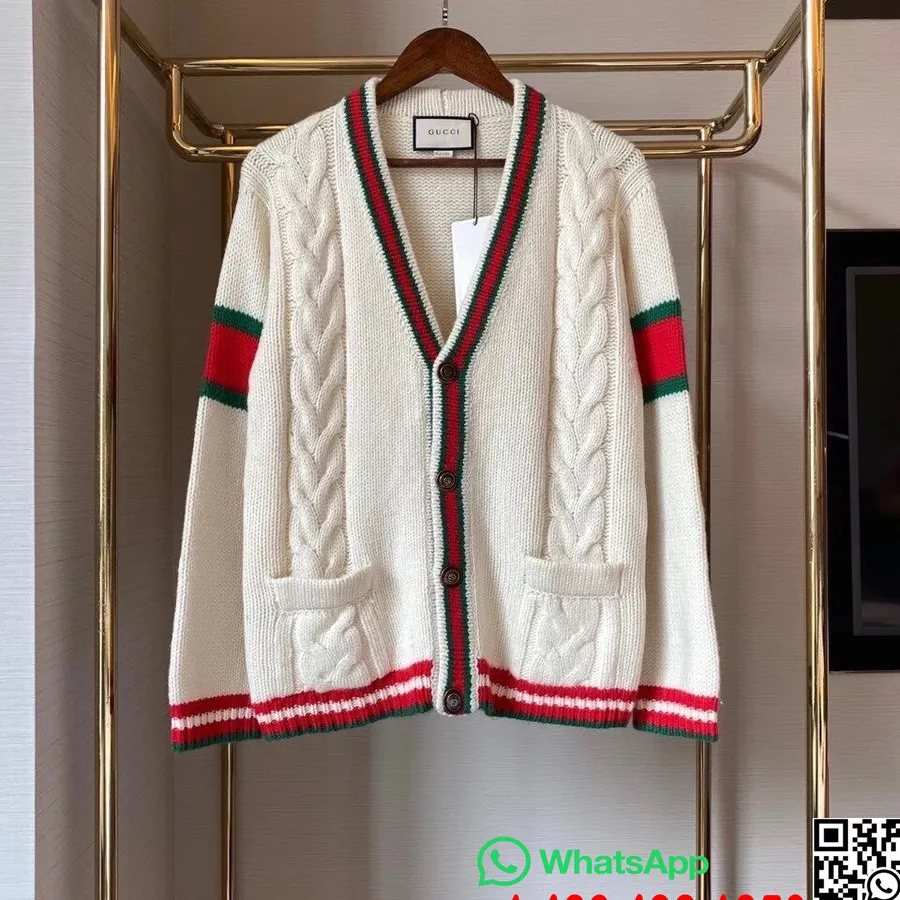 Gucci Oversized Vlnený Kardigán Kolekcia Jeseň/zima 2020, Bielo/červený