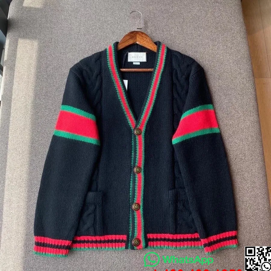 Gucci Oversized Ull Cardigan Høst/vinter 2020 Kolleksjon, Svart/rød