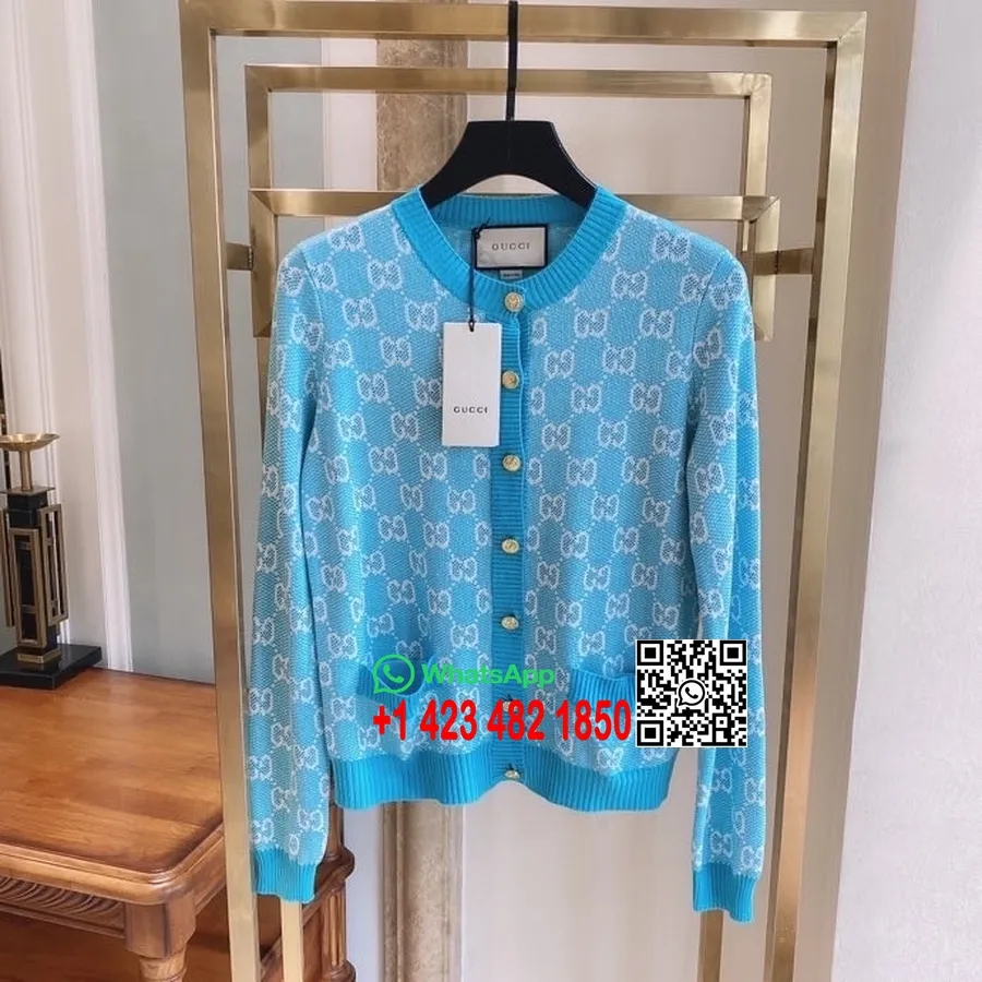 Cárdigan De Piqué De Lana Y Algodón Gucci Gg Colección Otoño/invierno 2020, Azul