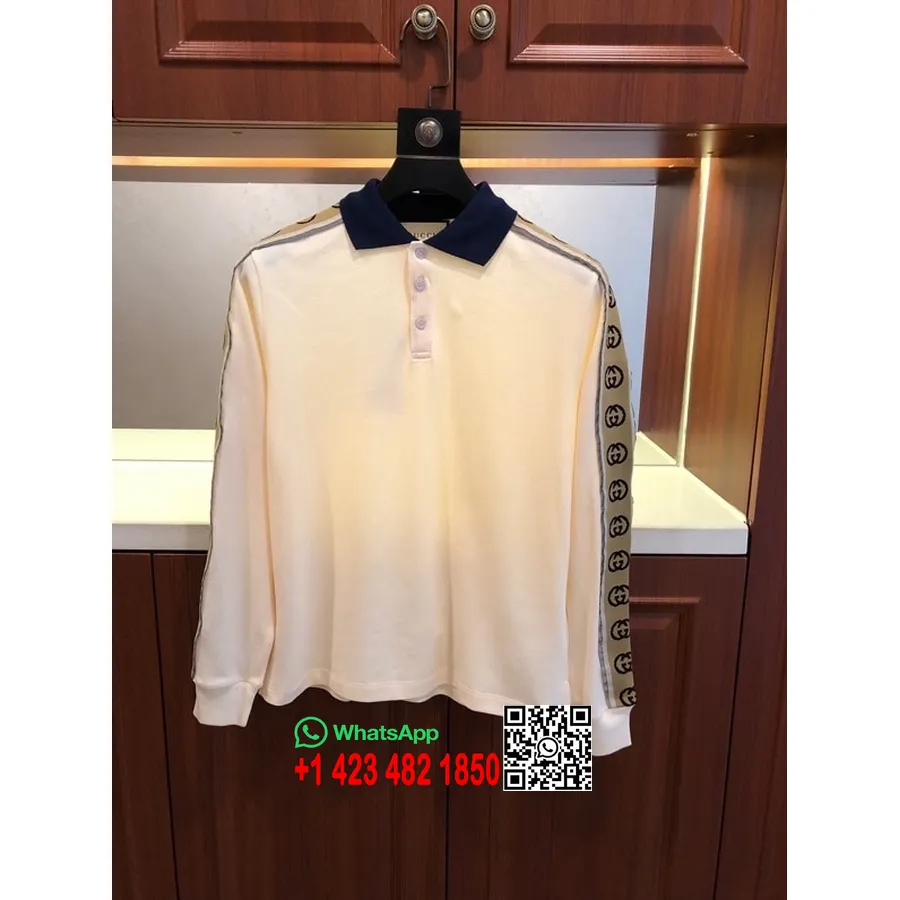 Gucci Gg Stripe Logo Polo à Manches Longues Homme Collection Printemps/été 2020 , Blanc