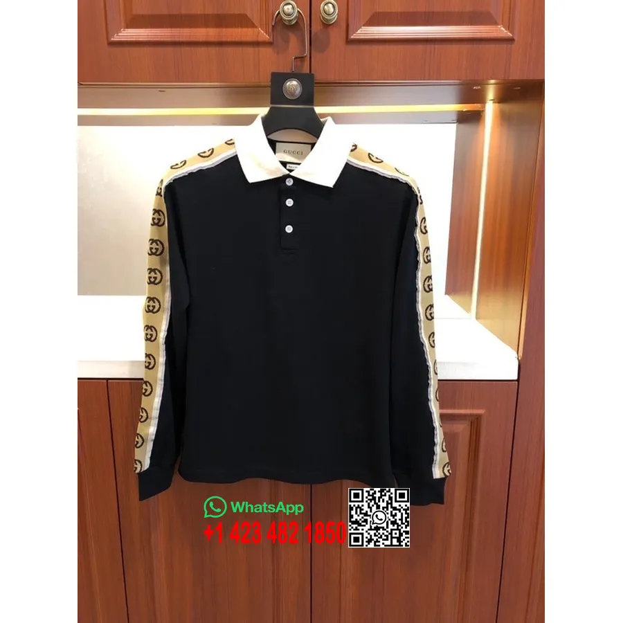 Gucci Gg Stripe Logo Polo à Manches Longues Homme Collection Printemps/été 2020 , Noir