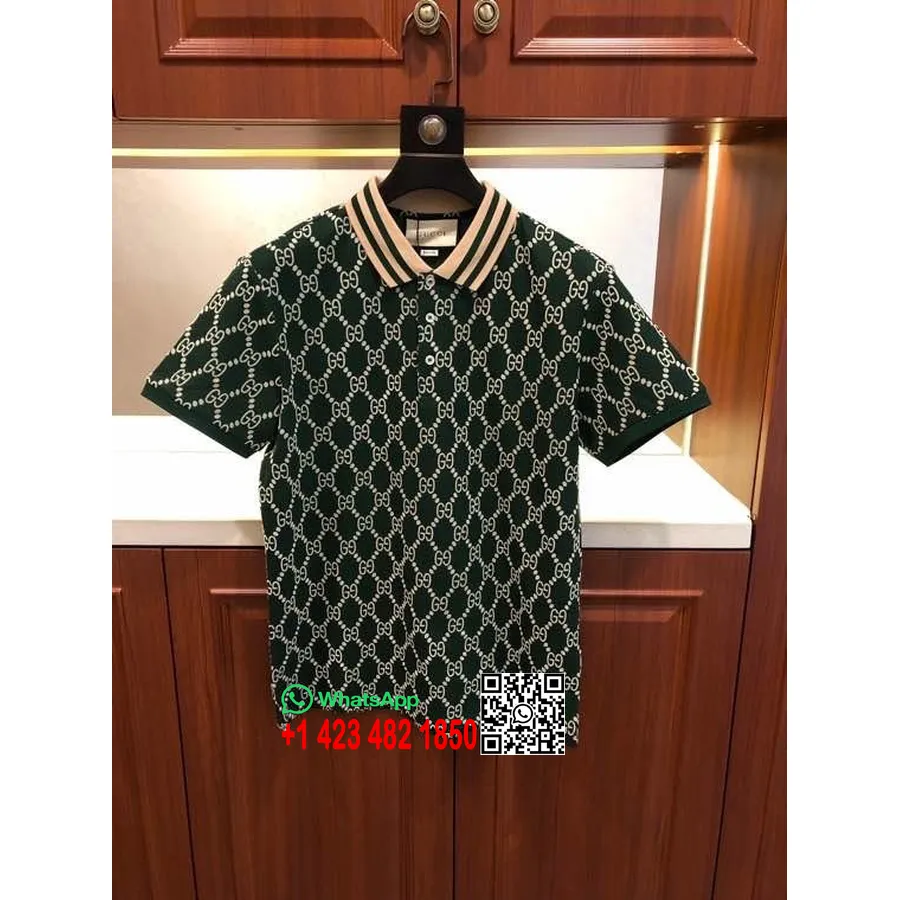 Gucci Gg Logo Brodé Polo Chemise En Coton Homme Collection Printemps/été 2020 , Vert