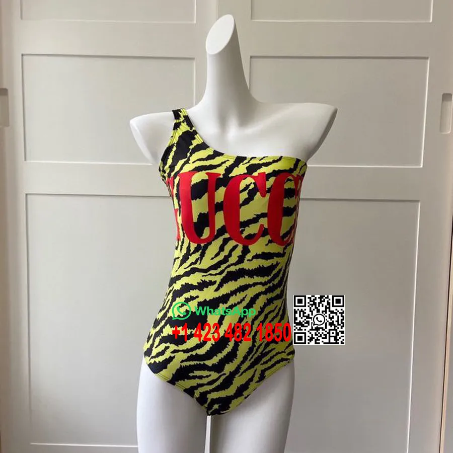 Gucci One Shoulder One-piece Sebraprint Badedrakt Vår/sommer 2020-kolleksjon, Gul