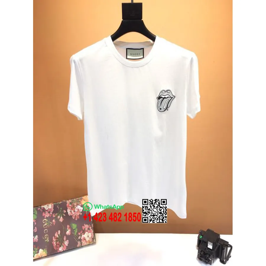 Gucci Lips Oversized Bomuld T-shirt Forår/sommer 2020 Kollektion, Hvid