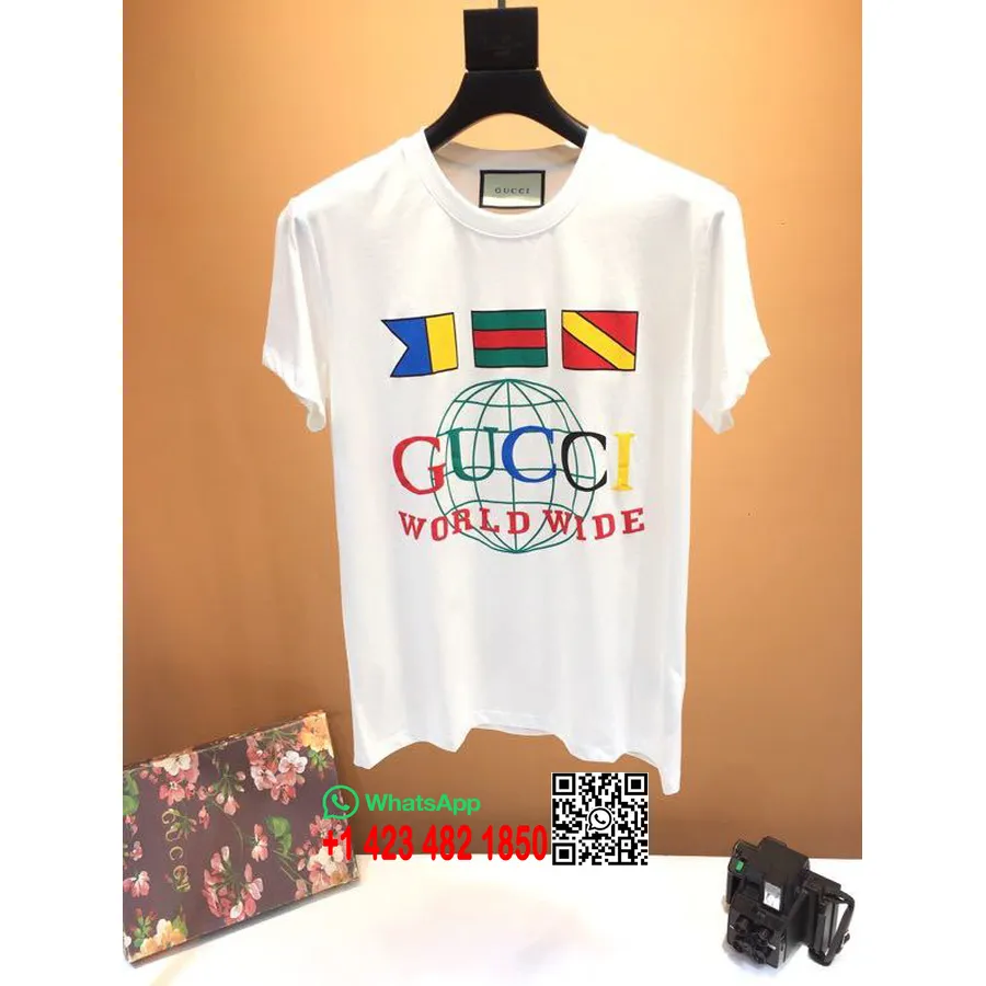 T-shirt Oversize Gucci Worldwide In Cotone, Collezione Primavera/estate 2020, Colore Bianco