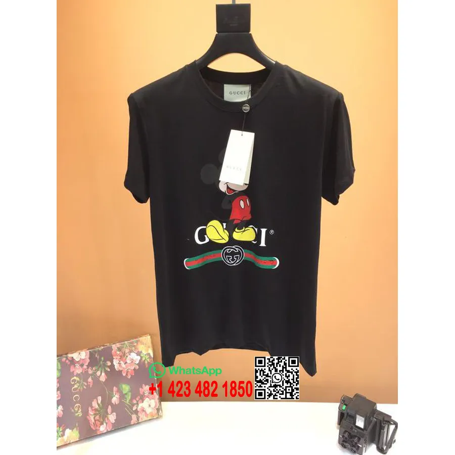 Gucci X Disney Mickey Logo Oversized Bomull T-skjorte Vår/sommer 2020 Kolleksjon, Svart