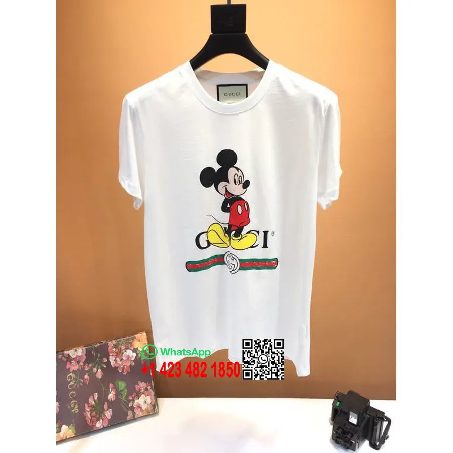 Gucci X Disney Mickey Logo Oversized Bomull T-skjorte Vår/sommer 2020 Kolleksjon, Hvit