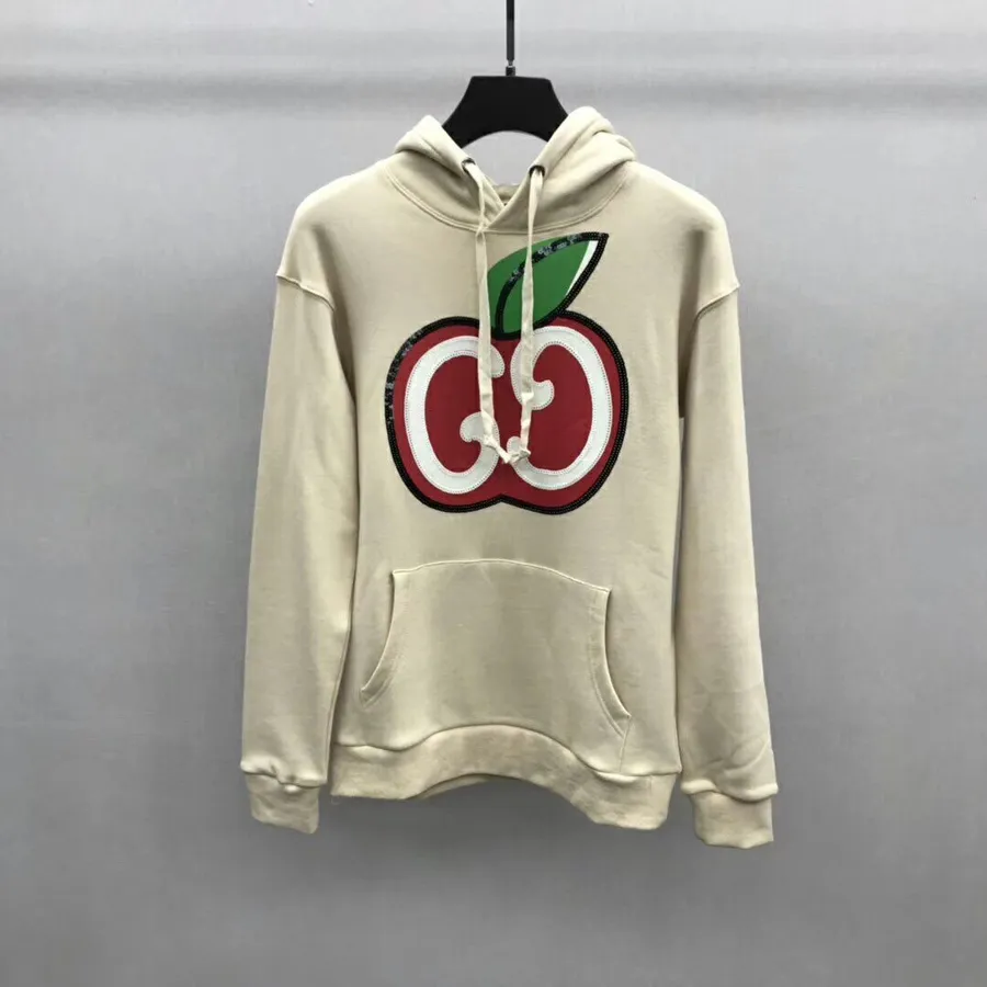 Gucci õuna Logoga ülisuur Puuvillane Hoodie 2019 Sügis/talv Kollektsioon, Valge