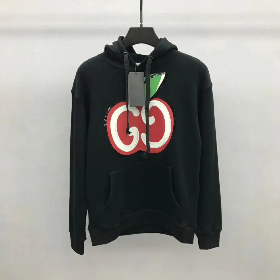 Gucci õuna Logoga ülisuur Puuvillane Hoodie 2019 Sügis/talv Kollektsioon, Must