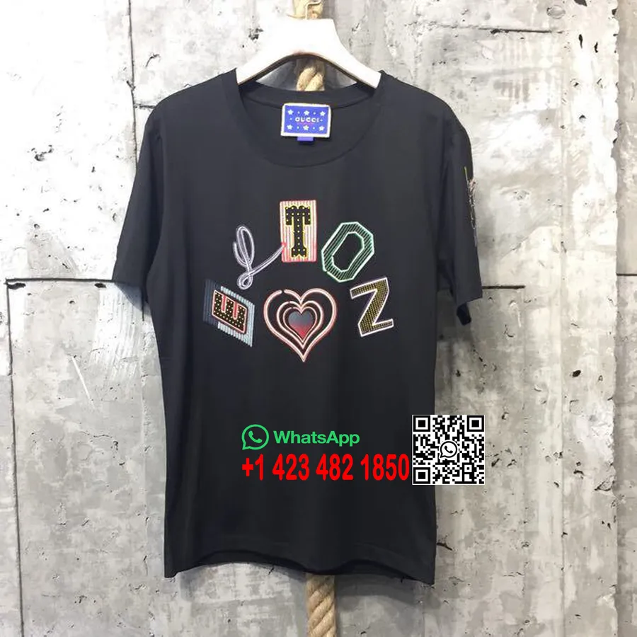 T-shirt Męski Gucci Elton John Z Nadrukiem Serca, Kolekcja Cruise 2019, Czarny