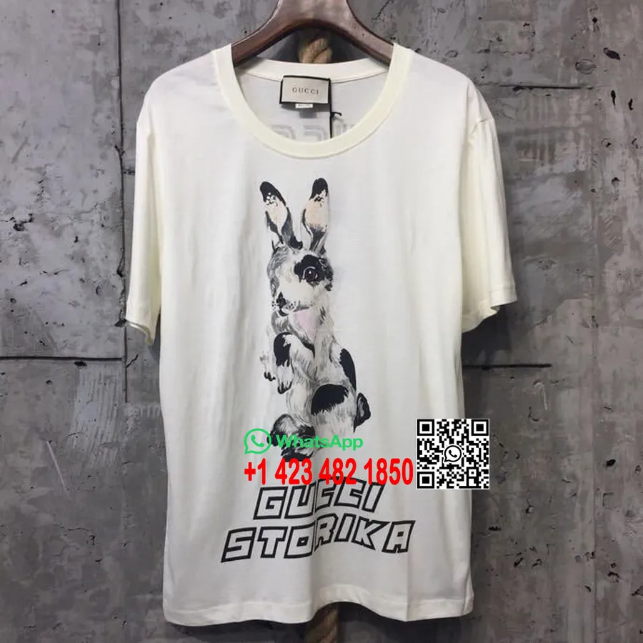 Gucci Storika Bunny Print T-shirt Collection Croisière 2019 Pour Hommes, Blanc