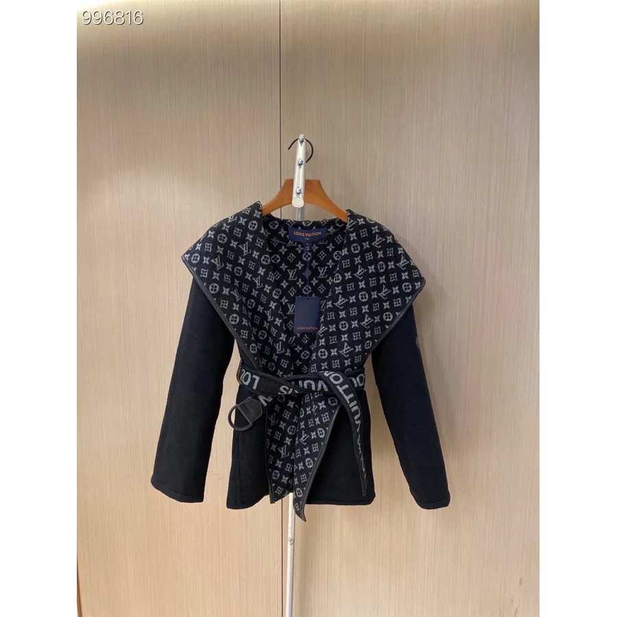 Manteau Court Réversible Double Face Portefeuille à Capuche Signature Louis Vuitton Collection Automne/hiver 2022, Noir/gris Cla