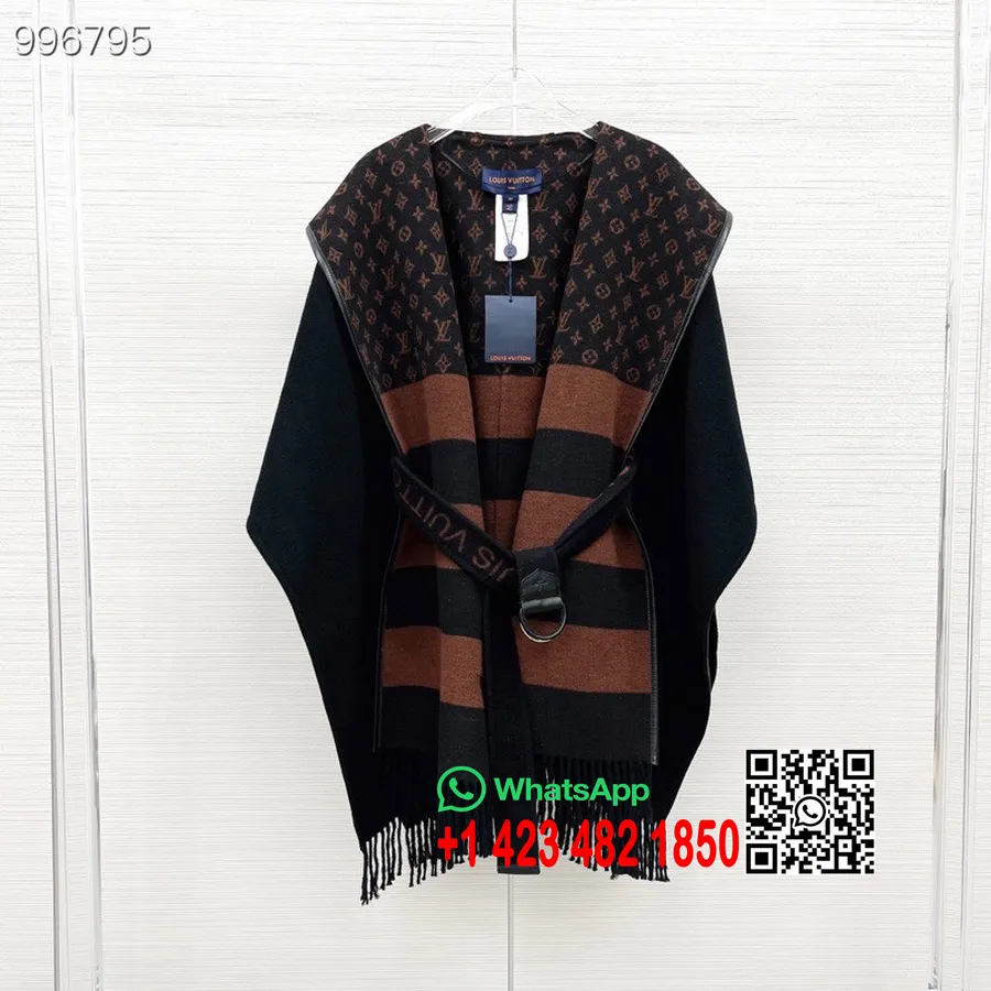 Louis Vuitton Hooded Wrap Cape Coat Koleksi Musim Gugur/dingin 2022, Coklat Tua/eboni