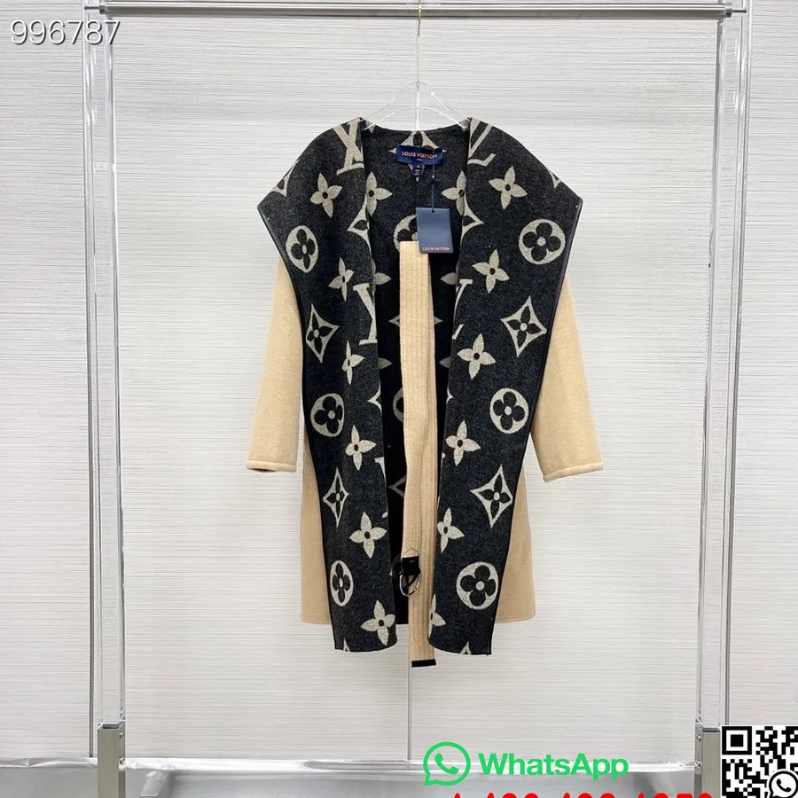 Louis Vuitton Signature Cu Glugă Wrap Big Lv Double Face Reversibil Lung, Colecția Toamnă/iarna 2022, Bej/maro