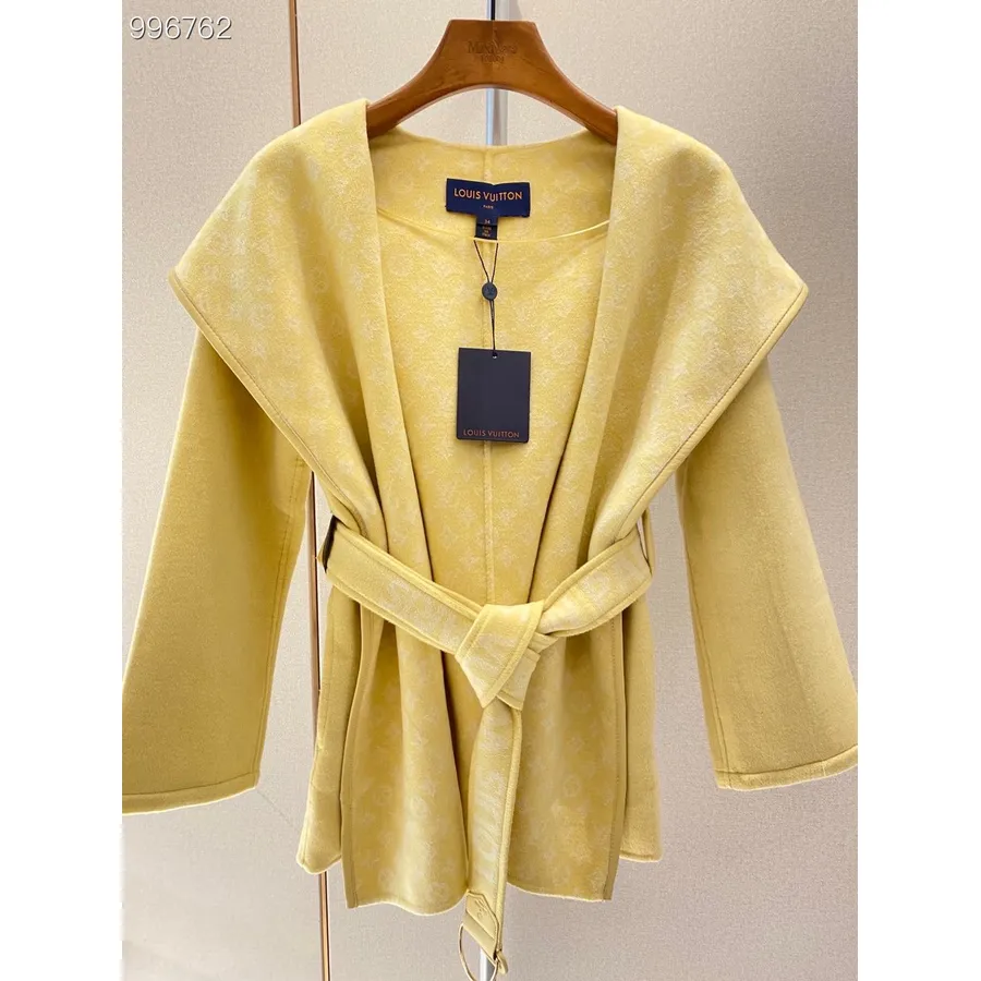 Louis Vuitton Signature Hooded Wrap Double Face Reversible Short Coat Fall/Winter 2022 Collection, Pastel Yellow